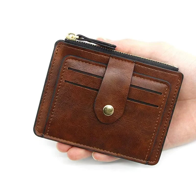 Slim Leather Wallet with Coin Pocket Brand Designer Brown Business Purse - My Store