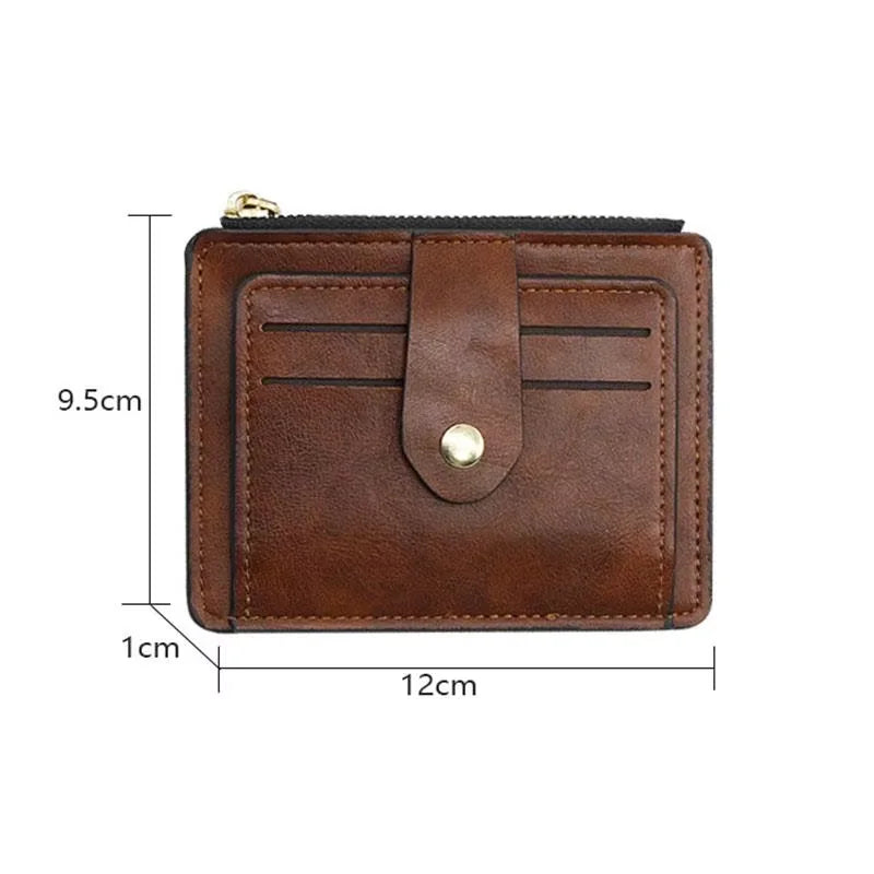Slim Leather Wallet with Coin Pocket Brand Designer Brown Business Purse - My Store