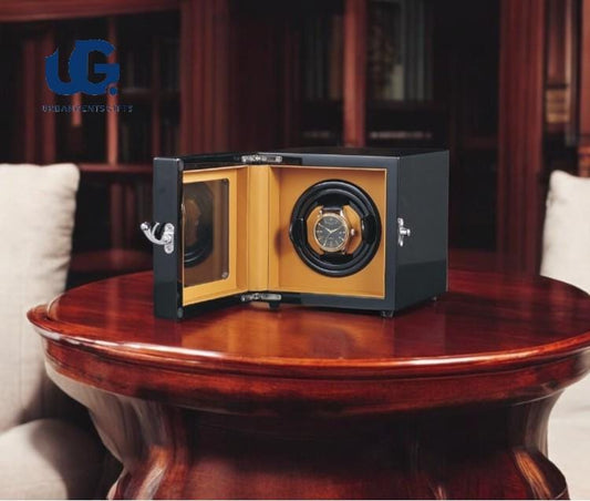 High-Quality Automatic Watch Winder Safe – Single Watch Winder Box with Open-Stop Feature, Leather & Wood Design - My Store