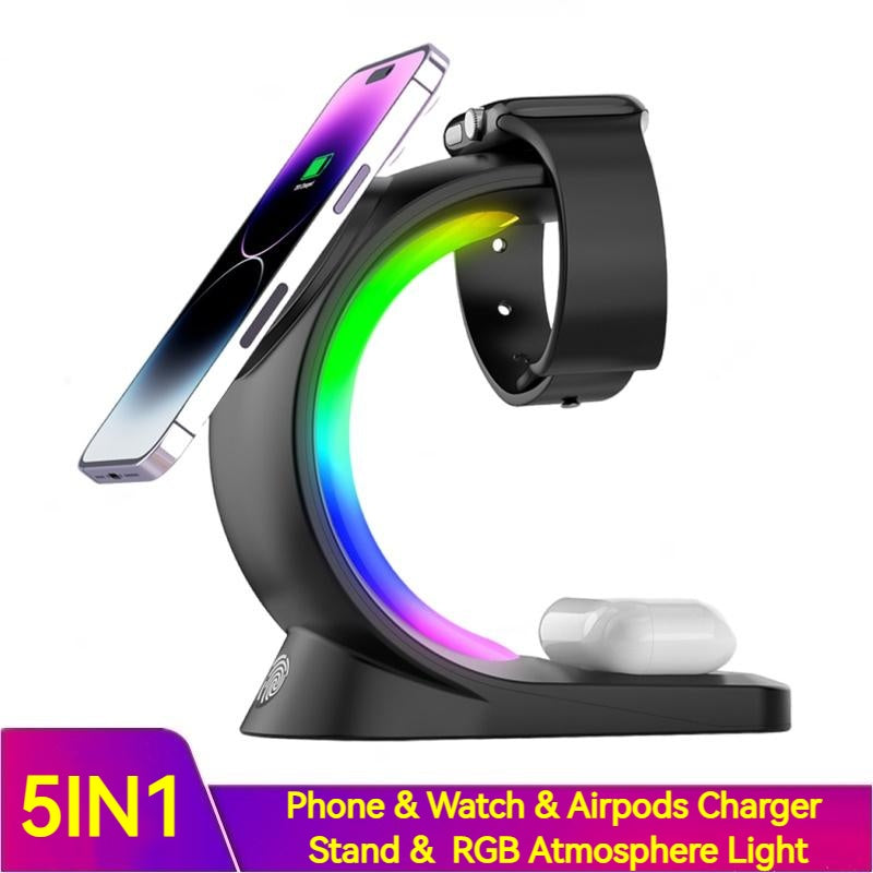 Fast Magnetic Wireless Charger – Sleek RGB Glow, Touch Contro l, Smart Safe Charging Pad (Black or White) - My Store