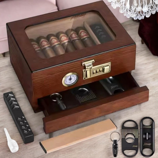 Cigar Accessory Set( no cigars!)–Portable Travel Humidor Box with Hygrometer, 2 Cigar Cutters & Punch Complete Cigar Accessories Set for Men - My Store