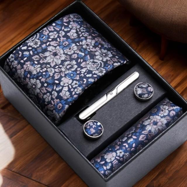 Men's Tie  Pocket Square Set  Elegant Necktie, Handkerchief, and Cufflinks in Gift Box for Weddings, Holidays, & Office Style - My Store