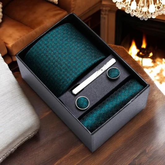 Men's Tie  Pocket Square Set  Elegant Necktie, Handkerchief, and Cufflinks in Gift Box for Weddings, Holidays, & Office Style - My Store