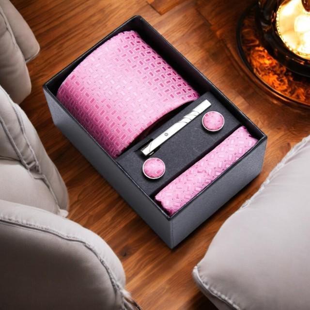 Men's Tie  Pocket Square Set  Elegant Necktie, Handkerchief, and Cufflinks in Gift Box for Weddings, Holidays, & Office Style - My Store