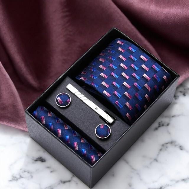 Men's Tie  Pocket Square Set  Elegant Necktie, Handkerchief, and Cufflinks in Gift Box for Weddings, Holidays, & Office Style - My Store