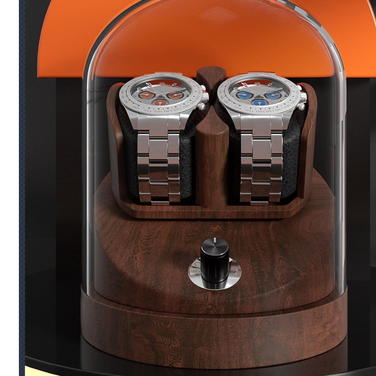 Elegant Wooden Watch Winder Box for 2 Automatic Watches – Luxury Display Case with Transparent Lid and Quiet Mabuchi Motor - My Store
