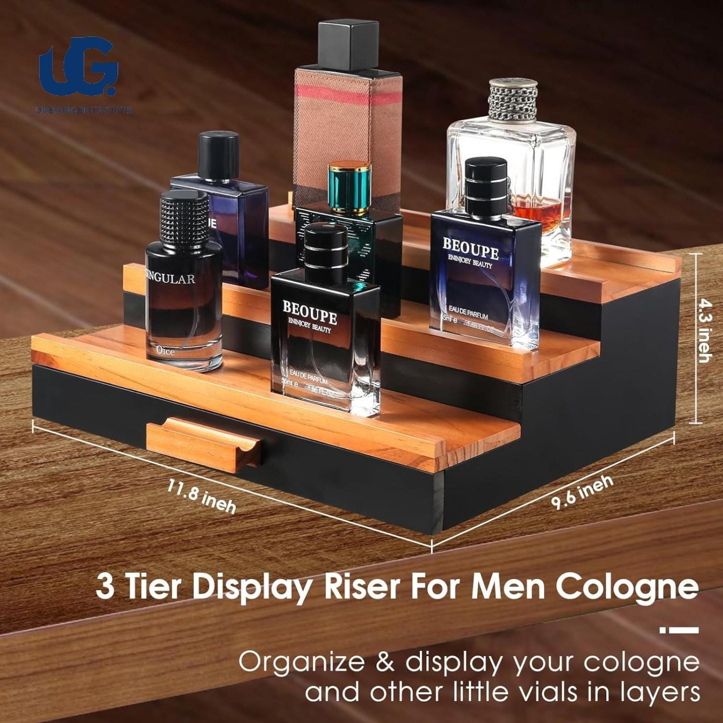 Wooden  Organizer Cologne 3-Tier Cologne Display, Men’s Jewelry Stand, Rustic Watch Holder,Dresser Organizer for Him,Gift for Men/women - My Store