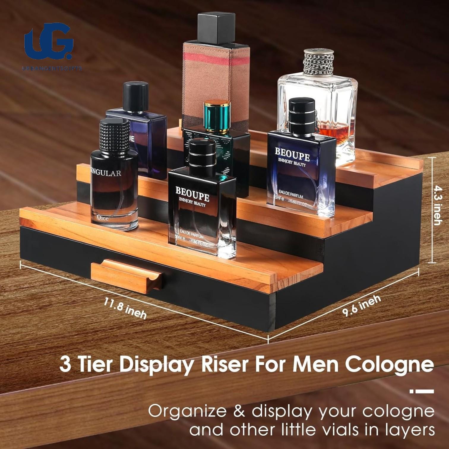 Wooden  Organizer Cologne 3-Tier Cologne Display, Men’s Jewelry Stand, Rustic Watch Holder,Dresser Organizer for Him,Gift for Men/women - My Store