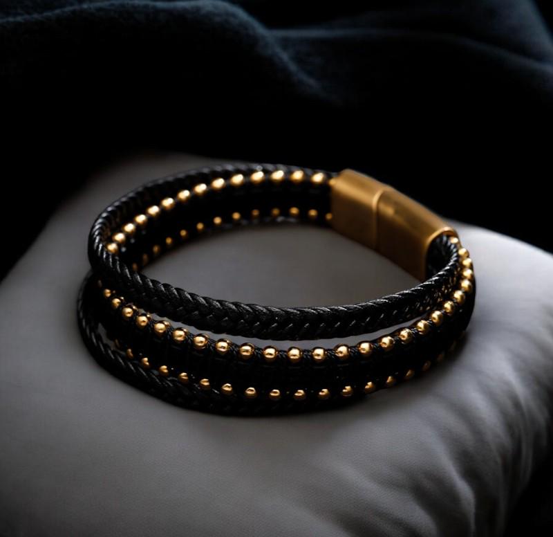 Fashion Multi-layer Leather Bracelets & Charm Bangle Handmade Stainless Steel Button Bracelet For Men Jewelry. - My Store